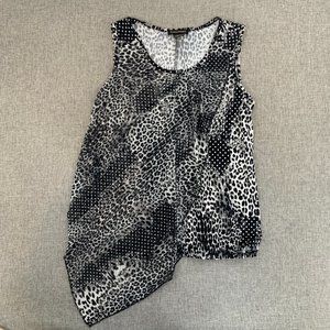 Susan Lawrence Asymmetrical Leopard Blouse Sleeveless Small Gray Black Double La